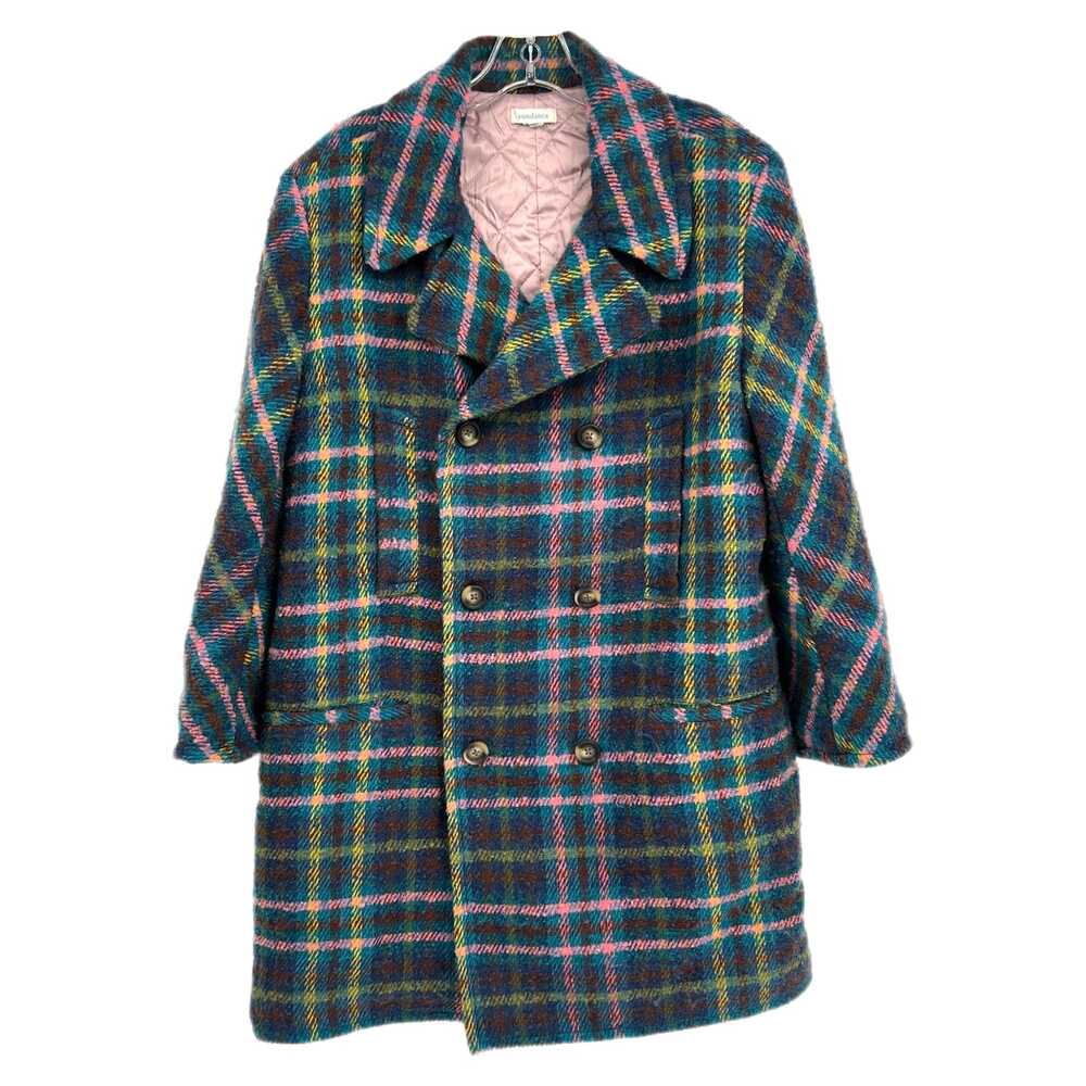 Sundance Blue & Pink Wool Blend Plaid Pea Coat | Good Condition